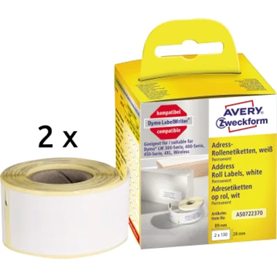 Avery Zweckform Etikett AS0722370 89x28mm 130 St./Rl. 2 Rl./Pack. Avery Zweckform Etikett AS0722370 89x28mm 130 St./Rl. 2 Rl./Pack.