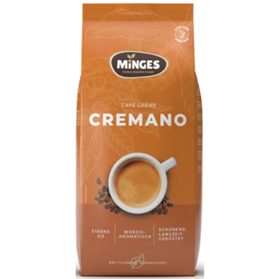 Minges Kaffee Caffè Cremano würzig, aromatisch ganze Bohne 1.000 g/Pack.