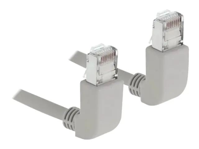 Delock - Patch-Kabel - RJ-45 (M) nach oben gewinkelt zu RJ-45 (M) nach oben gewinkelt - 2 m - S/FTP - CAT 6a - halogenfrei, geformt, verseilt - Grau