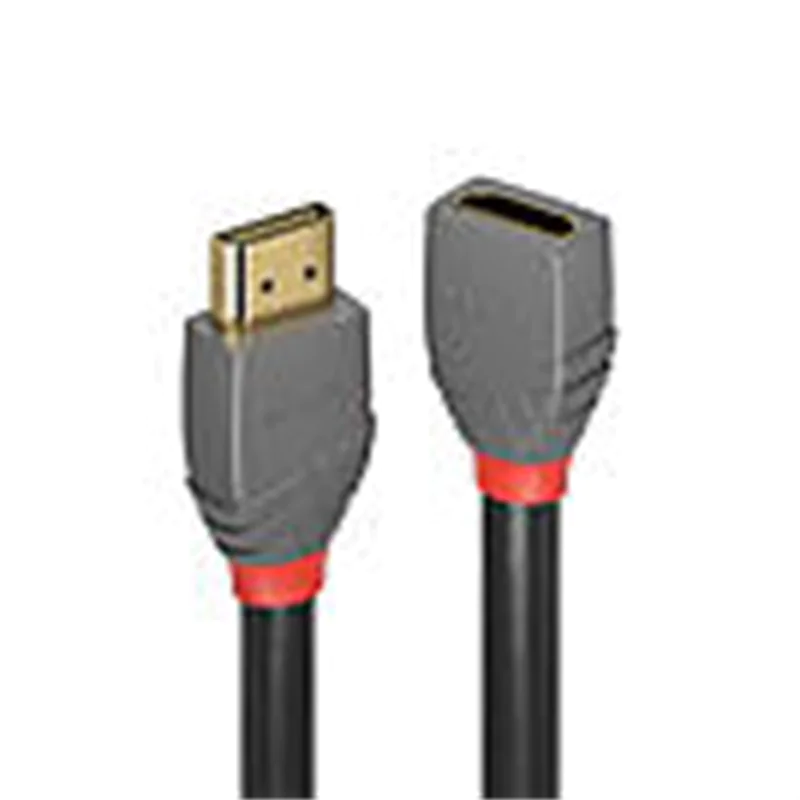Lindy Anthra Line - HDMI-Verlängerungskabel mit Ethernet - HDMI männlich zu HDMI weiblich - 1 m - Dreifachisolierung - Schwarz - rund, 4K Unterstützung