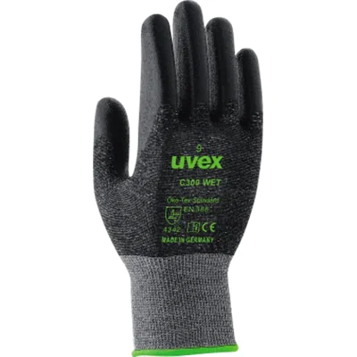 uvex Arbeitshandschuh C300 wet 11 58 % Polyamid, 22 % HPPE, 14 % Glasfaser, 6 % Bambus-Viskose anthrazit