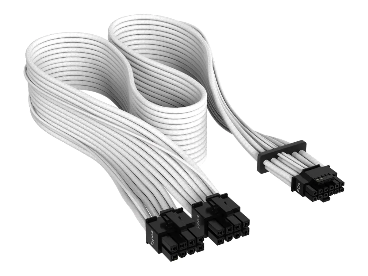 CORSAIR Premium individually sleeved (Type 4, Generation 5) - Stromkabel - 12VHPWR (W) zu 8-poliger PCIe Power (W) - flach - weiß