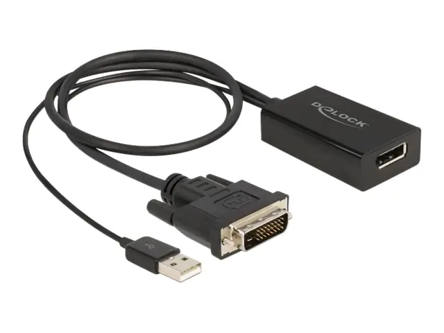 Delock - Adapterkabel - DVI-D, USB (nur Strom) (M) zu DisplayPort (W) - DisplayPort 1.2 - 50 cm - Support von 4K 30 Hz - Schwarz