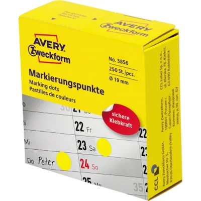 Avery Zweckform Markierungspunkt 3856 19mm gelb 250 St./Pack. Avery Zweckform Markierungspunkt 3856 19mm gelb 250 St./Pack.