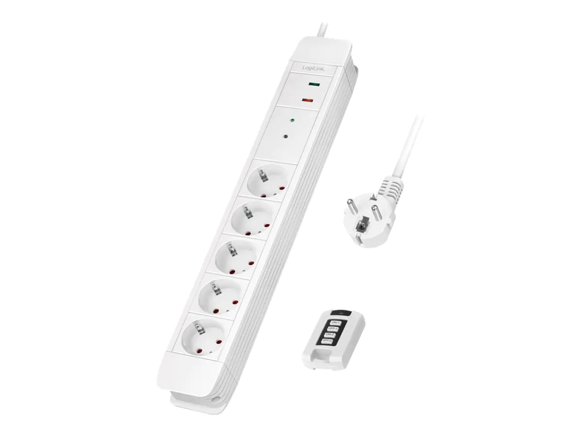 LogiLink - Steckdosenleiste - Wechselstrom 230 V - 3680 Watt - Eingabe, Eingang power CEE 7/7 - Ausgangsanschlüsse: 5 (5 x Stecker CEE 7/3) - 1.5 m Schnur - Deutschland - weiß