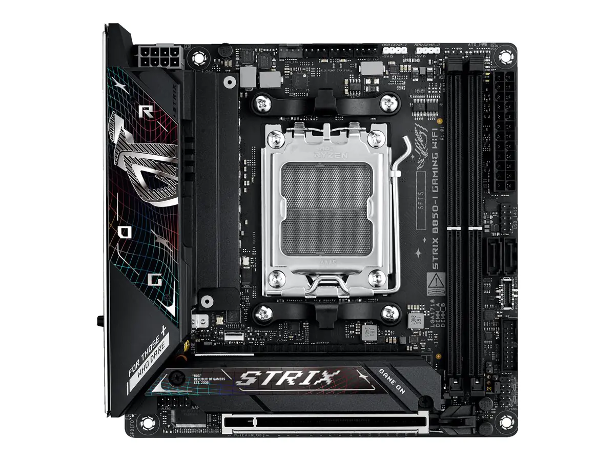 ASUS ROG STRIX B850-I GAMING WIFI - Motherboard - Mini-ITX - Socket AM5 - AMD B850 Chipsatz - USB-C 3.2 Gen 2x2, USB-C 3.2 Gen2, USB 3.2 Gen 2, USB 3.2 Gen 1 - 2.5 Gigabit LAN, Wi-Fi 7, Bluetooth - Onboard-Grafik (CPU erforderlich) - HD Audio (8-Kanal)