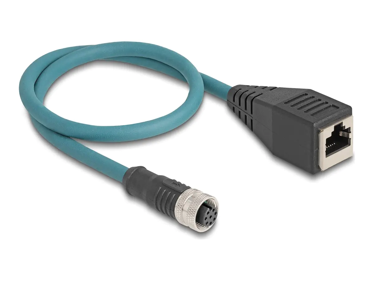 Delock - Netzwerkkabel - 8-polig M12 (W) zu RJ-45 (W) - 50 cm - 6.2 mm - CAT 6a - IP67 - Schwarz