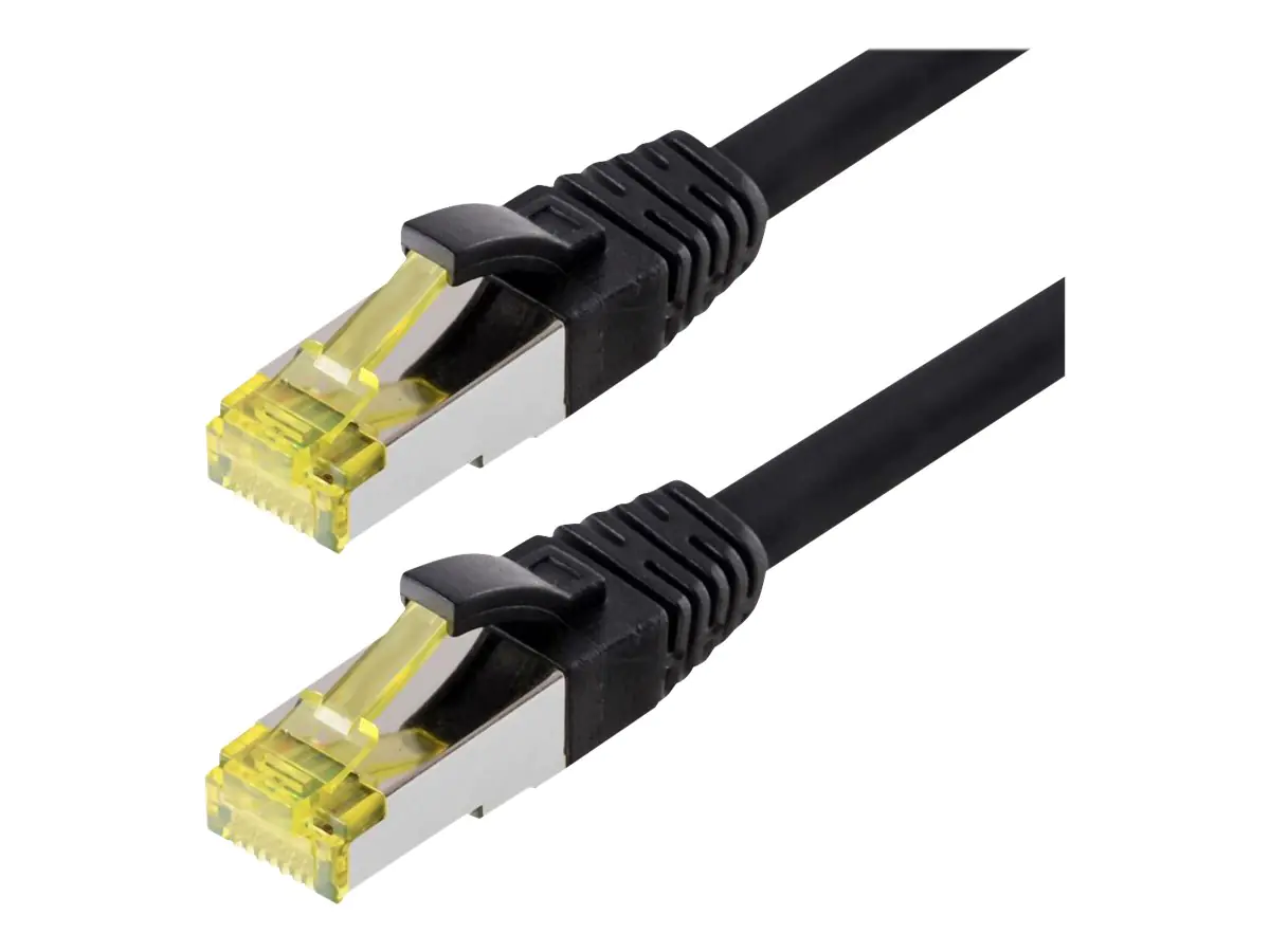 Helos - Patch-Kabel - RJ-45 (M) bis RJ-45 (M) - 50 cm - SFTP, PiMF - CAT 6a - halogenfrei, ohne Haken - Schwarz Helos - Patch-Kabel - RJ-45 (M) bis RJ-45 (M) - 50 cm - SFTP, PiMF - CAT 6a - halogenfrei, ohne Haken - Schwarz