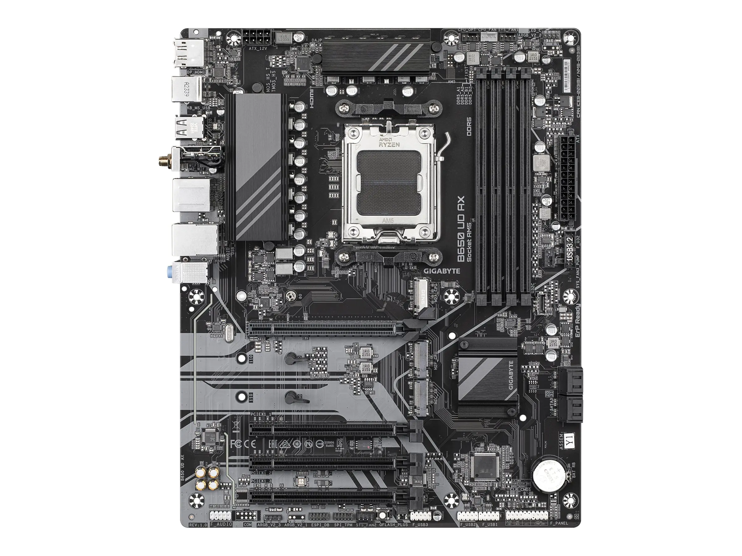 Gigabyte B650 UD AX - 1.0 - Motherboard - ATX - Socket AM5 - AMD B650 Chipsatz - USB-C 3.2 Gen 1, USB 3.2 Gen 2, USB 3.2 Gen 1 - Wi-Fi 6, Gigabit LAN, Bluetooth - Onboard-Grafik (CPU erforderlich) - HD Audio (8-Kanal)
