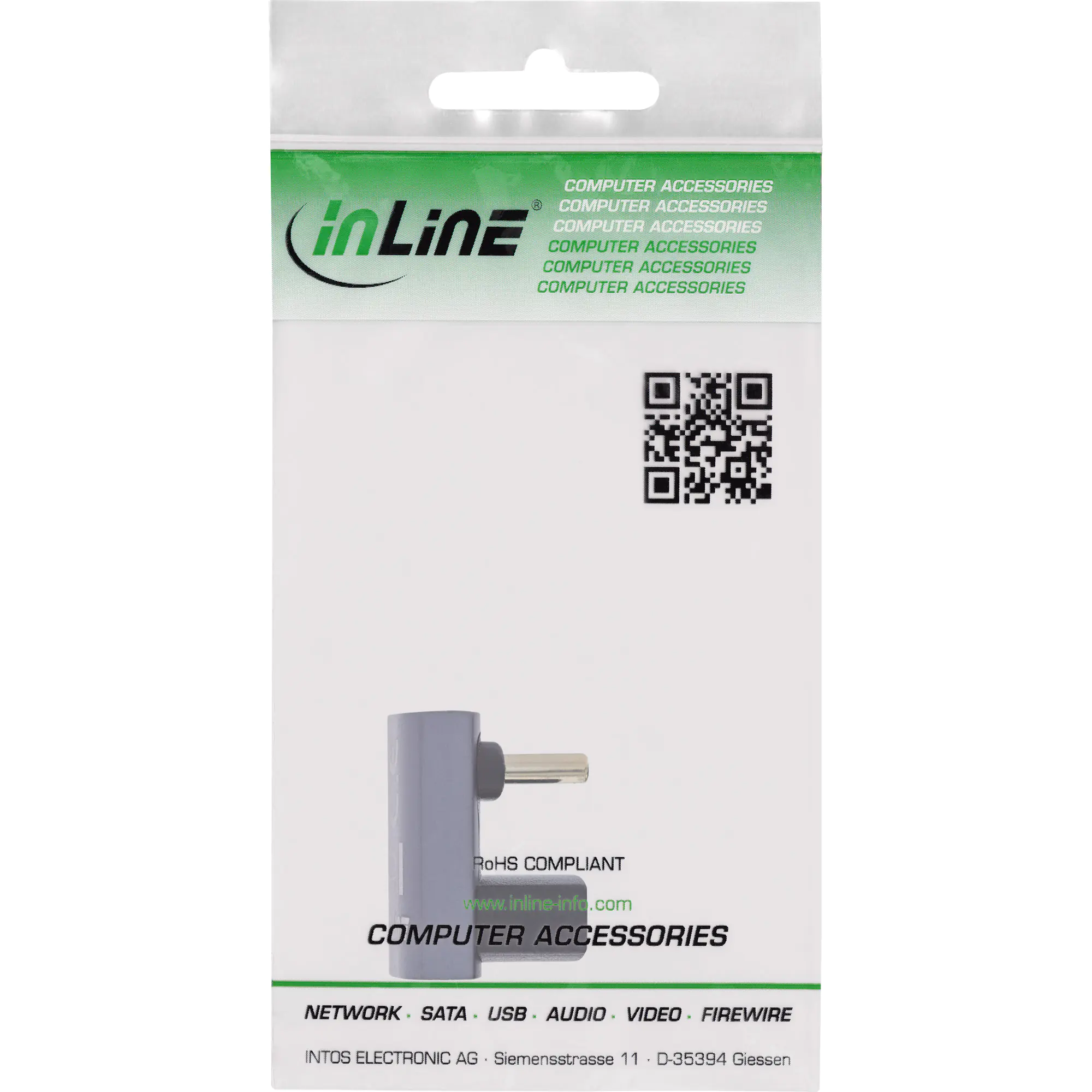 InLine - USB-Adapter - 24 pin USB-C (M) gerade zu 24 pin USB-C (W) gerade - USB4 - 48 V - 5 A - Grau