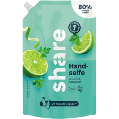 share Flüssigseife Limette & Koriander Ausführung des Behälters: Nachfüllbeutel Material des Behälters: Kunststoff 0,5l
