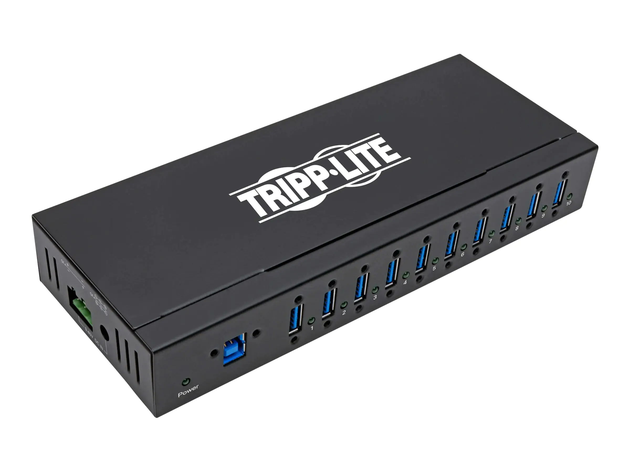 Eaton Tripp Lite series 10-Port Industrial-Grade USB 3.0 SuperSpeed Hub - 20 kV ESD Immunity, Iron Housing, Mountable - Hub - 10 x SuperSpeed USB 3.0 - an DIN-Schiene montierbar, wandmontierbar