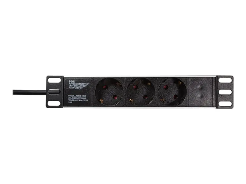 LogiLink - Stromverteilungseinheit (Rack - einbaufähig) - Wechselstrom 230 V - 3500 Watt - Eingabe, Eingang CEE 7/7 - Ausgangsanschlüsse: 3 (Stromversorgung) - 1U - 25.4 cm (10") - Schwarz, RAL 9005