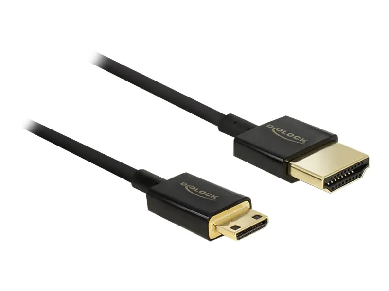 Delock Slim Premium - HDMI mit Ethernetkabel - mini HDMI (M) bis HDMI (M) - 50 cm - Dreifachisolierung - Schwarz - 4K Unterstützung
