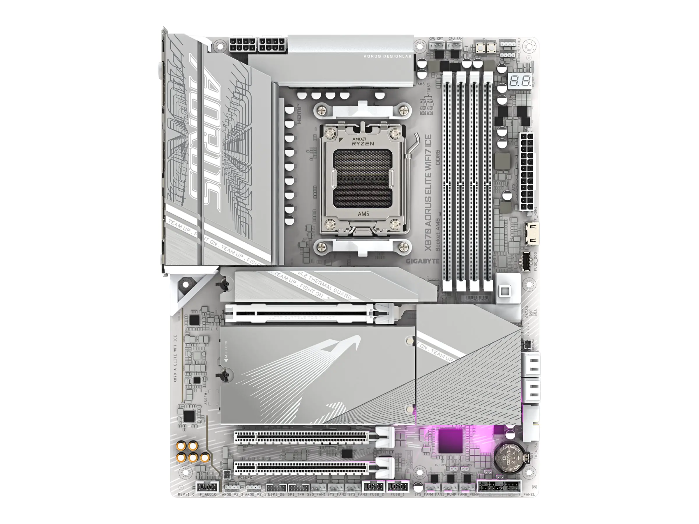 AORUS X870 ELITE WIFI7 ICE - Motherboard - ATX - Socket AM5 - AMD X870 Chipsatz - USB-C 3.2 Gen 2x2, USB4, USB 3.2 Gen 1, USB 3.2 Gen 2 - 2.5 Gigabit LAN, Bluetooth, Wi-Fi 6 - Onboard-Grafik (CPU erforderlich) - HD Audio (8-Kanal)