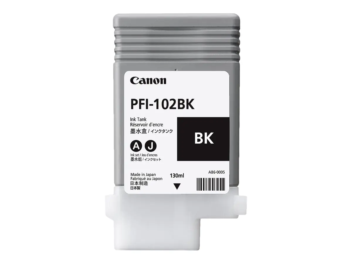Canon PFI-102 BK - 130 ml - Schwarz - Original - Tintenbehälter - für imagePROGRAF iPF510, iPF605, iPF650, iPF655, iPF710, iPF720, iPF750, iPF755, LP17, LP24 Canon PFI-102 BK - 130 ml - Schwarz - Original - Tintenbehälter - für imagePROGRAF iPF510, iPF605, iPF650, iPF655, iPF710, iPF720, iPF750, iPF755, LP17, LP24