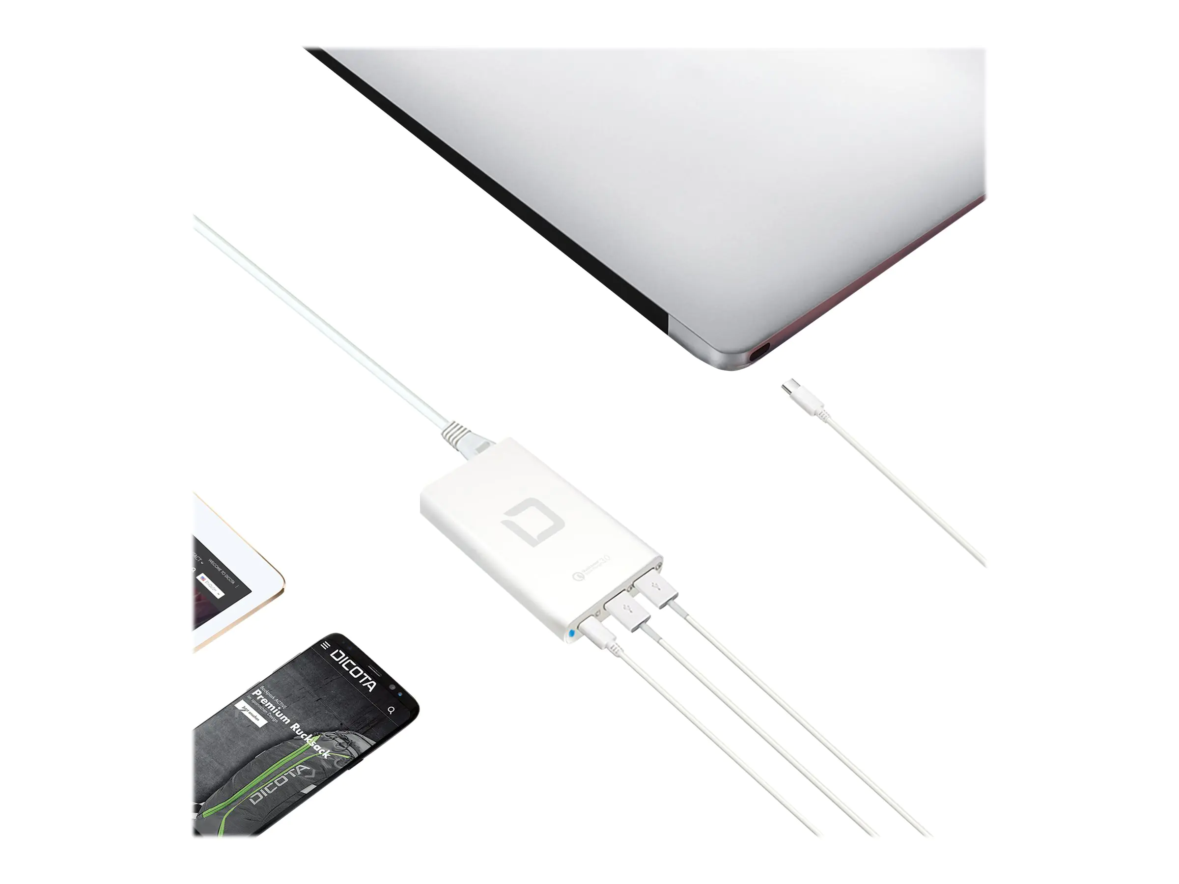 DICOTA Universal Notebook Charger USB-C - Netzteil - 40 Watt - Ausgangsanschlüsse: 3 - weiß