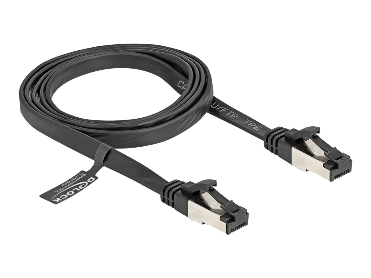 Delock - Patch-Kabel - RJ-45 (M) zu RJ-45 (M) - 1 m - U/FTP - CAT 8.1 - ohne Haken, flach - Schwarz