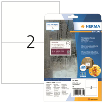 HERMA Etikett 4693 210x148,5mm Folie weiß 50 St./Pack. HERMA Etikett 4693 210x148,5mm Folie weiß 50 St./Pack.