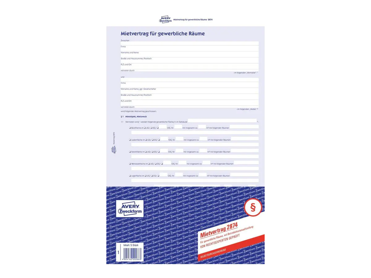 Avery Zweckform Gewerbliche Mietvereinbarung - 6 Blatt - A4 (210 x 297 mm) 2874