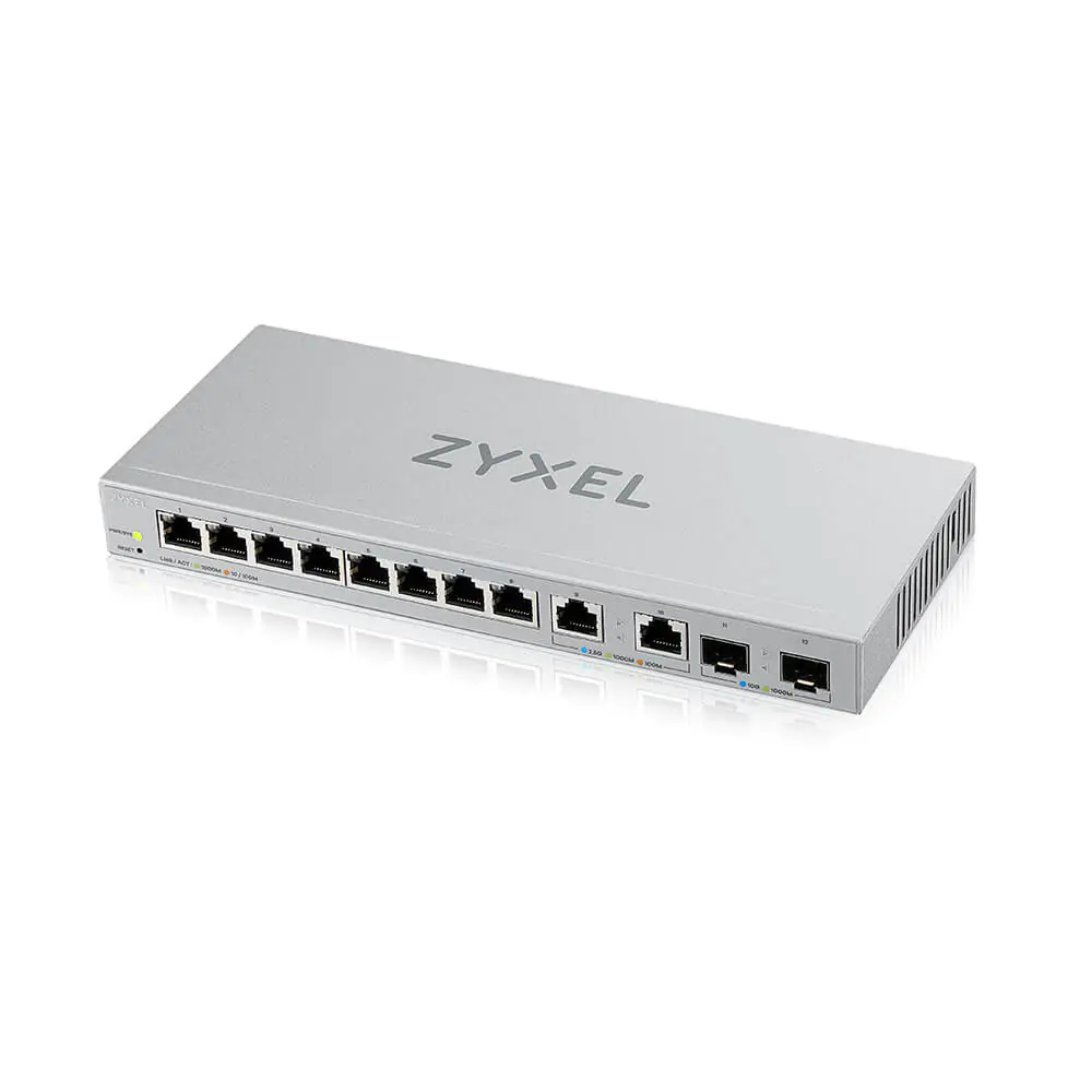Zyxel XGS1210-12 - V2 - Switch - managed - 8 x 10/100/1000 + 2 x 100/1000/2.5G + 2 x 1 Gigabit/10 Gigabit SFP+ (Uplink) - Desktop, wandmontierbar Zyxel XGS1210-12 - V2 - Switch - managed - 8 x 10/100/1000 + 2 x 100/1000/2.5G + 2 x 1 Gigabit/10 Gigabit SFP+ (Uplink) - Desktop, wandmontierbar