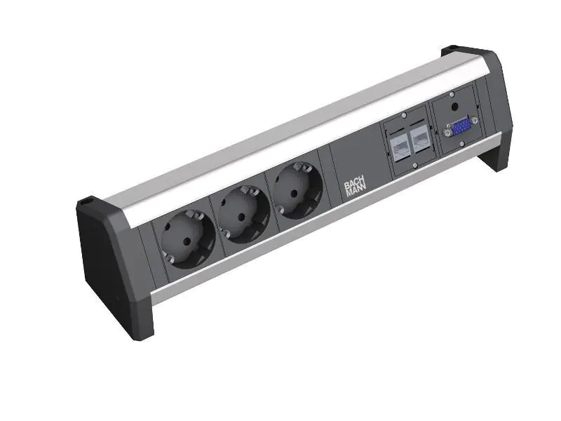 Bachmann DESK 1, Tischanschlussleiste 3x Steckdose, 2x Cat 5e, 1x VGA, Alu eloxiert