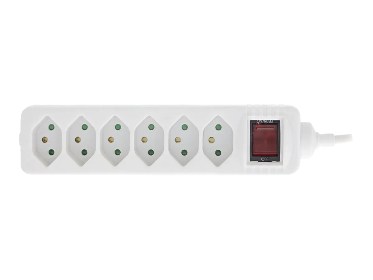 InLine - Steckdosenleiste - Wechselstrom 250 V - 2300 Watt - Eingabe, Eingang T12 - Ausgangsanschlüsse: 6 (6 x T13) - 1.5 m Schnur - Schweiz - weiß