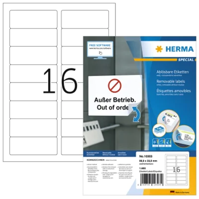 HERMA Haftetikett 10303 88,9x33,8mm weiß 1.600 St./Pack. HERMA Haftetikett 10303 88,9x33,8mm weiß 1.600 St./Pack.