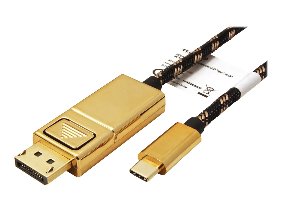 Roline Gold - DisplayPort-Kabel - 24 pin USB-C (M) zu DisplayPort (M) Verriegelung - USB 3.1 / DisplayPort 1.2 - 2 m - 4K Unterstützung - Schwarz, Gold Roline Gold - DisplayPort-Kabel - 24 pin USB-C (M) zu DisplayPort (M) Verriegelung - USB 3.1 / DisplayPort 1.2 - 2 m - 4K Unterstützung - Schwarz, Gold