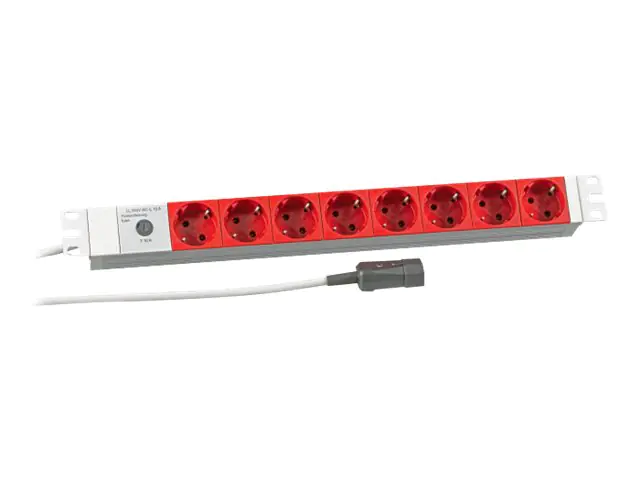 Koop PROFIversal - Steckdosenleiste (Rack - einbaufähig) - Wechselstrom 250 V - Eingabe, Eingang IEC 60320 C14 - Ausgangsanschlüsse: 8 (8 x CEE 7/3) - 1U - 48.3 cm (19") - 2 m Schnur - Grau, Rot, RAL 7035