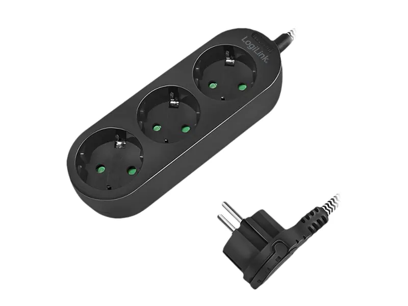 LogiLink - Steckdosenleiste - Wechselstrom 250 V - 3680 Watt - Eingabe, Eingang CEE 7/4 - Ausgangsanschlüsse: 3 (3 x Stecker CEE 7/3) - 1.5 m Schnur - Deutschland - Schwarz