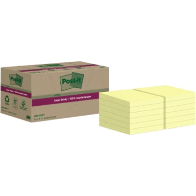 Post-it Haftnotiz Super Sticky Recycling Notes 47,6 x 47,6 mm (B x H) gelb 70 Bl./Block 12 Block/Pack. Post-it Haftnotiz Super Sticky Recycling Notes 47,6 x 47,6 mm (B x H) gelb 70 Bl./Block 12 Block/Pack.
