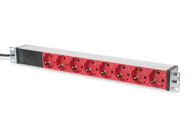 DIGITUS Professional DN-95410-R - Steckdosenleiste (Rack - einbaufähig) - Wechselstrom 220-240 V - 4000 Watt - Eingabe, Eingang IEC 60320 C14 - Ausgangsanschlüsse: 8 (CEE 7/7) - 1U - 48.3 cm (19") - 2 m - Rot