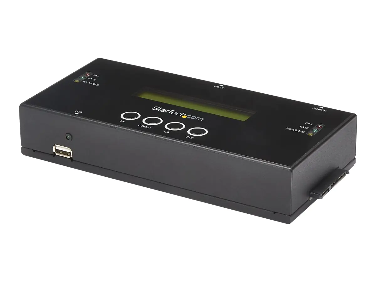 StarTech 1:1 Hard Drive Duplicator and Eraser for 2.5"/ 3.5" SATA (I/II/III) & SAS (I/II) HDD SSD - LCD & RS-232 - Cloner & Wiper (SATSASDUPE11) - Solid State / Festplattenduplikator - 1 Schächte (SATA-600 / SAS-2)