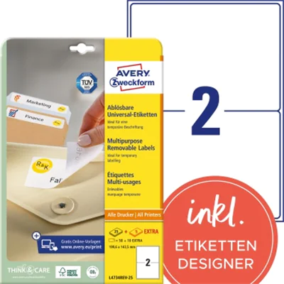 Avery Zweckform Etikett L4734REV-25 199,6x143,5mm weiß 60 St./Pack. Avery Zweckform Etikett L4734REV-25 199,6x143,5mm weiß 60 St./Pack.