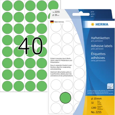HERMA Markierungspunkt 2255 19mm Papier grün 1.280 St./Pack. HERMA Markierungspunkt 2255 19mm Papier grün 1.280 St./Pack.
