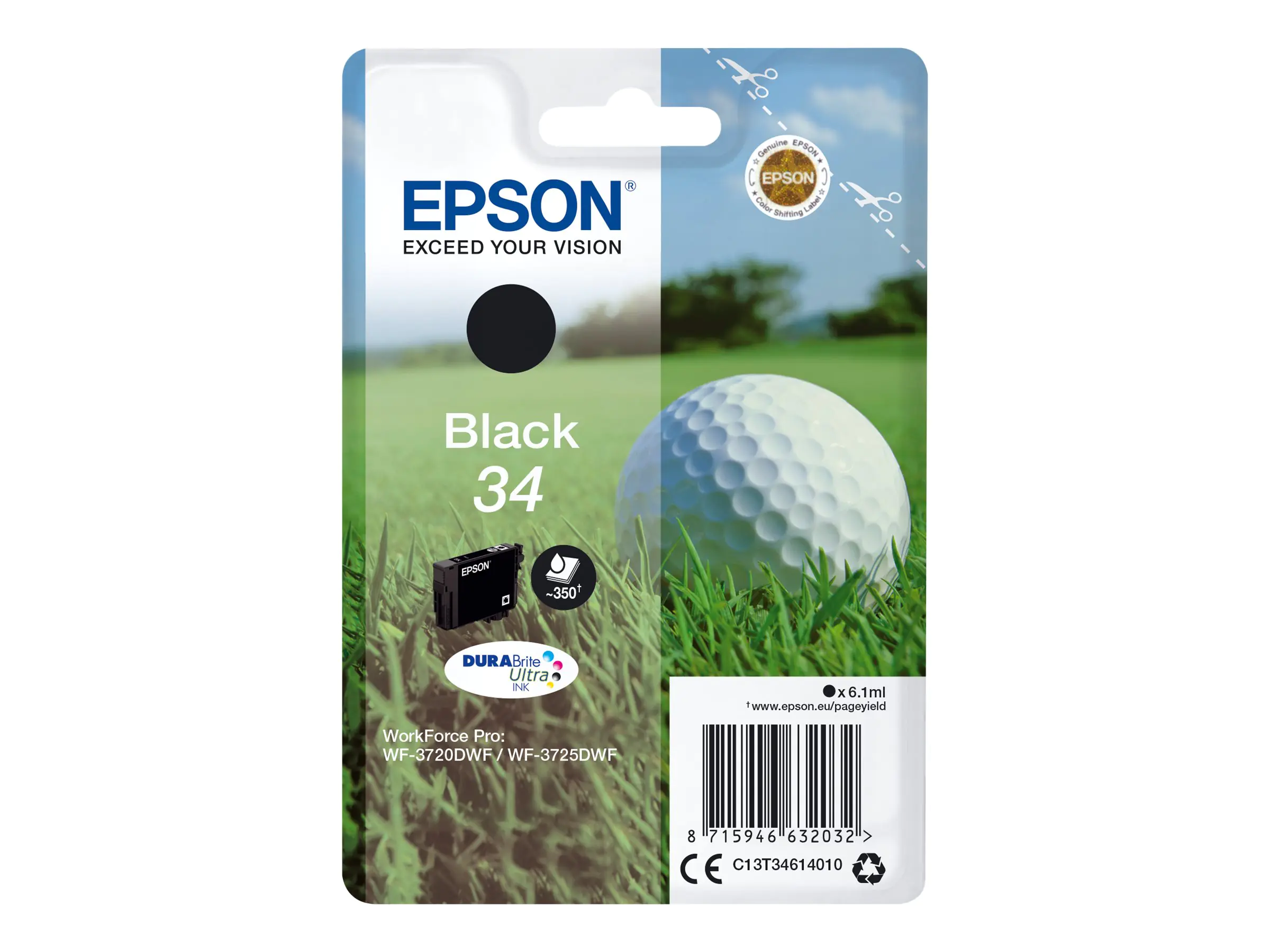 Epson 34 - 6.1 ml - Schwarz - Original - Tintenpatrone - für WorkForce Pro WF-3720, WF-3720DWF, WF-3725DWF Epson 34 - 6.1 ml - Schwarz - Original - Tintenpatrone - für WorkForce Pro WF-3720, WF-3720DWF, WF-3725DWF