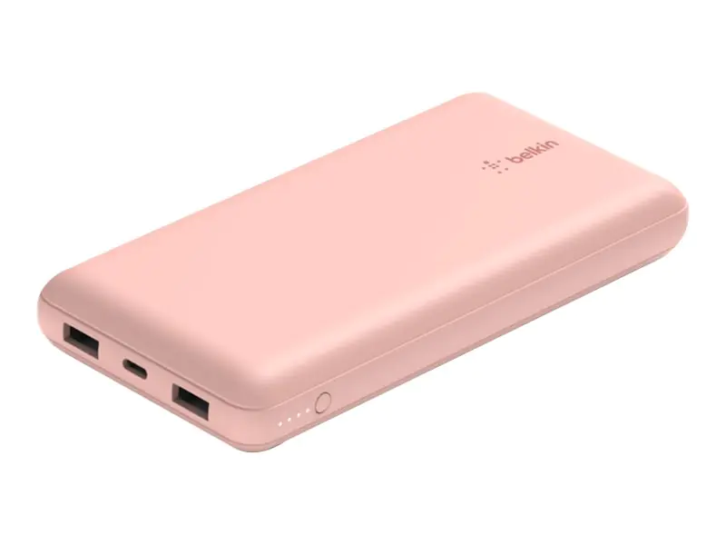 Belkin BoostCharge - Powerbank - 20000 mAh - 15 Watt - 3 A - 3 Ausgabeanschlussstellen (24 pin USB-C, 2 x USB) - auf Kabel: USB-C - Rosegold