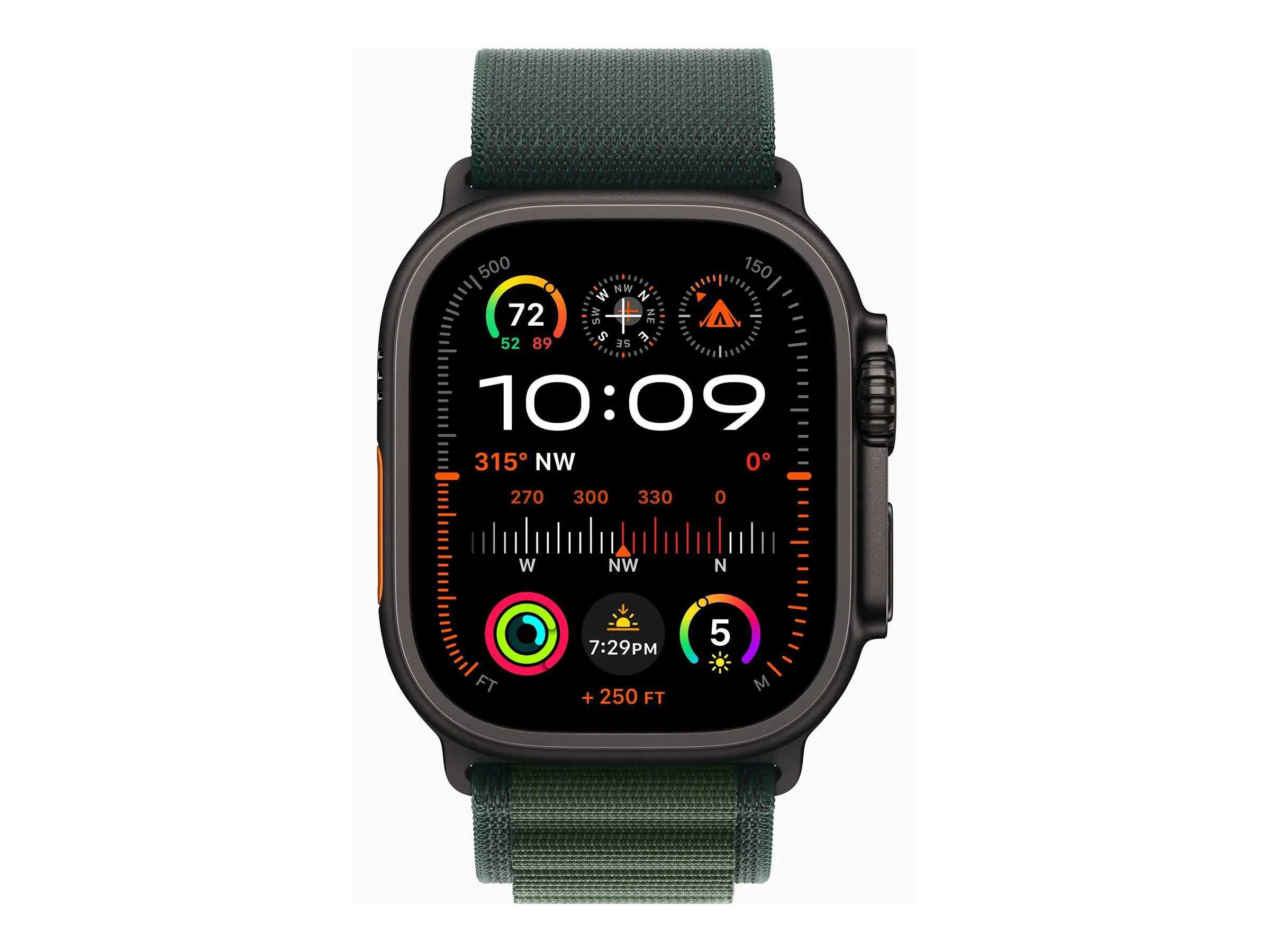 Apple Watch Ultra 2 - 49 mm - Black Titanium - intelligente Uhr mit Alpine Loop - Stoff - dunkelgrün - Bandgröße: M - 64 GB - LTE, Wi-Fi 4, UWB, Bluetooth - 4G - 61.8 g