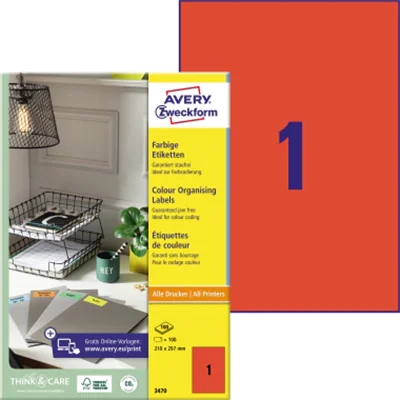 Avery Zweckform Universaletikett 3470 210x297mm rot 100 St./Pack. Avery Zweckform Universaletikett 3470 210x297mm rot 100 St./Pack.