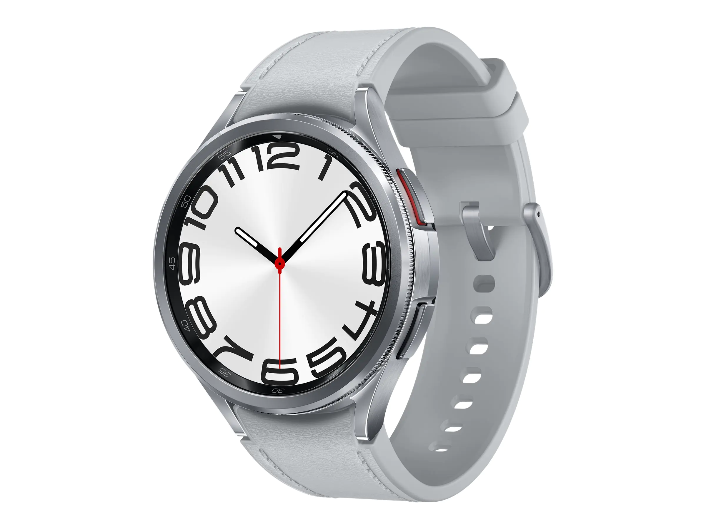 Samsung Galaxy Watch6 Classic - 47 mm - intelligente Uhr mit Band - Hybrid-Eco-Leder - Silber - Bandgröße: M/L - Anzeige 3.73 cm (1.5") - 16 GB - NFC, Wi-Fi, Bluetooth - 59 g - Silber
