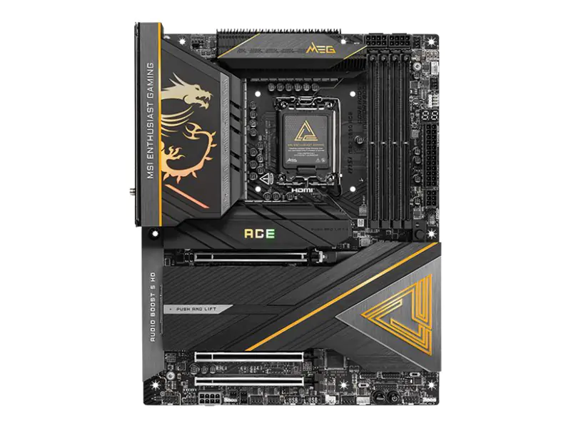 MSI MEG Z890 ACE - Motherboard - ATX - LGA1851-Sockel - Z890 Chipsatz - USB-C 3.2 Gen 2x2, USB 3.2 Gen 1, USB 3.2 Gen 2, USB4, USB-C 3.2 Gen2 - 10 Gigabit LAN, Wi-Fi 7, Bluetooth - Onboard-Grafik (CPU erforderlich) - HD Audio (8-Kanal)