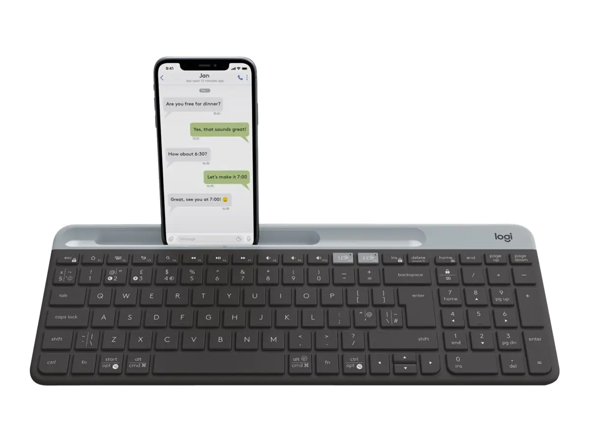 Logitech Slim Multi-Device K580 - Tastatur - kabellos - Bluetooth, 2.4 GHz - Pan-Nordic - Graphite
