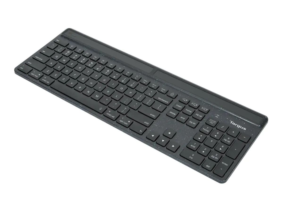 Targus EcoSmart - Tastatur - nachhaltige Energiegewinnung - antimicrobial - hintergrundbeleuchtet - kabellos - Bluetooth 5.0 - AZERTY - Französisch - Tastenschalter: Scissor-Key - Schwarz - recycelte Verpackung