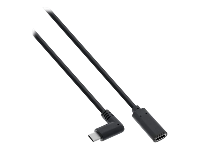 InLine - USB-Verlängerungskabel - 24 pin USB-C (M) gewinkelt zu 24 pin USB-C (W) - USB 3.2 Gen 1 - 3 A - 50 cm - unterstützt Stromversorgung - Schwarz
