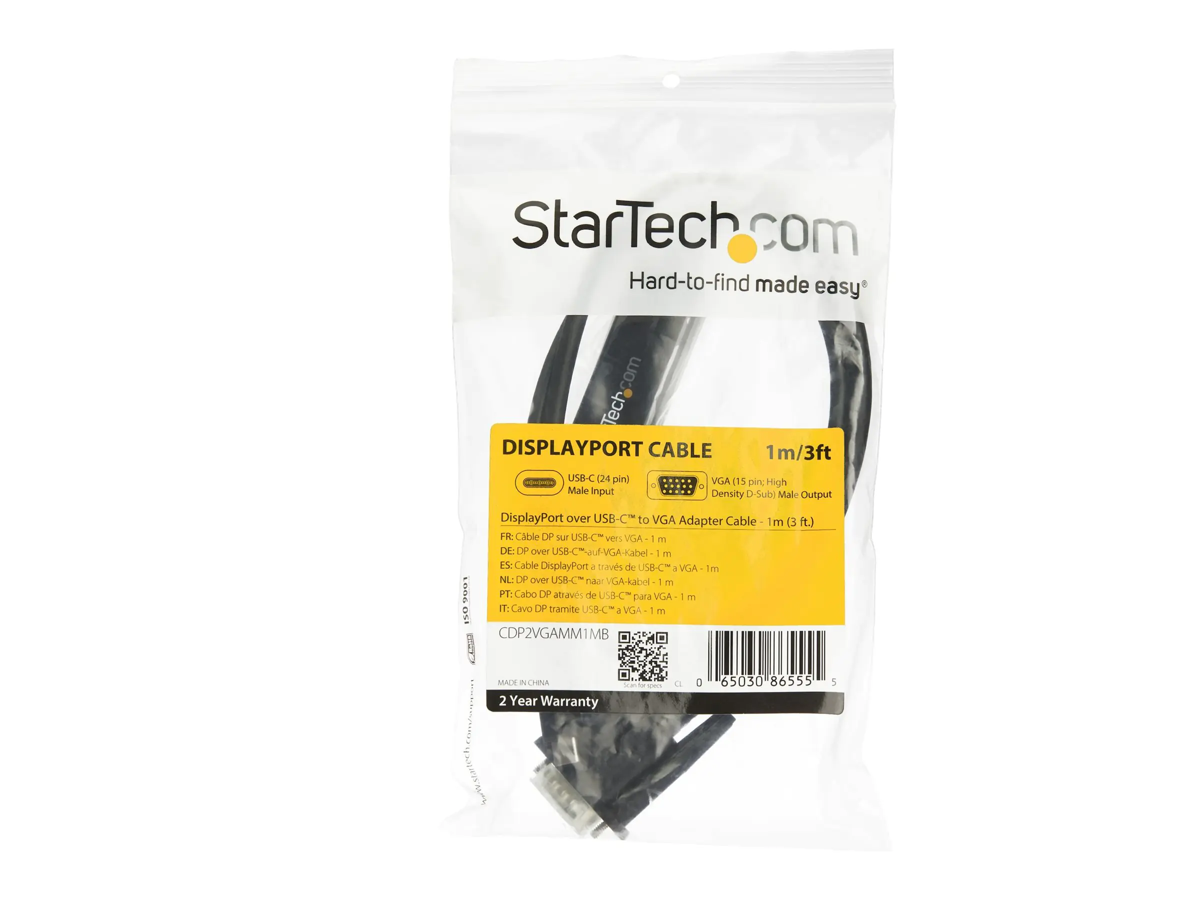 StarTech USB-C auf VGA Adapterkabel - 1m - 1920x1200 - Schwarz - Externer Videoadapter - USB-C - VGA