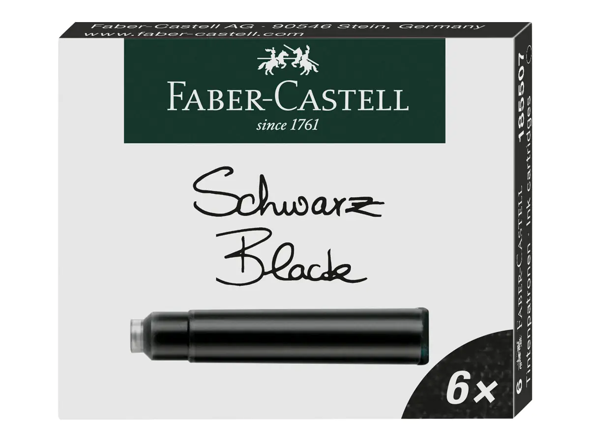 FABER-CASTELL Tintenpatrone - permanent - Brilliant Black (Packung mit 6) 185507