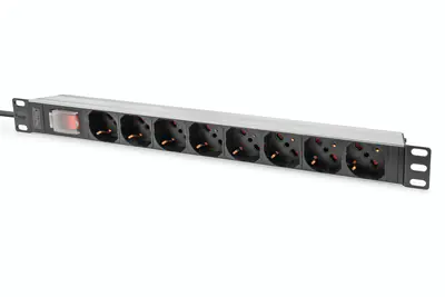 DIGITUS - Steckdosenleiste (Rack - einbaufähig) - Aluminiumprofil und Schalter - Wechselstrom 230 V - 4000 Watt - Eingabe, Eingang Stromversorgung - Ausgangsanschlüsse: 8 (8 x Strom) - 1U - 48.3 cm (19") - 2 m Schnur - Italien