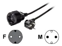 Hama Profi - Spannungsversorgungs-Verlängerungskabel - CEE 7/7 (W) zu CEE 7/7 (M) - 2 m - geformt - Schwarz