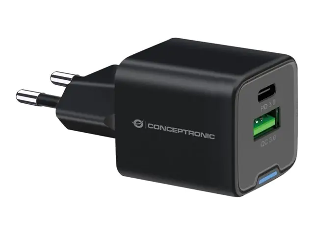 Conceptronic Ladegerät 2Port 20W 1xUSB-C 1xUSB-A Desk PD sw
